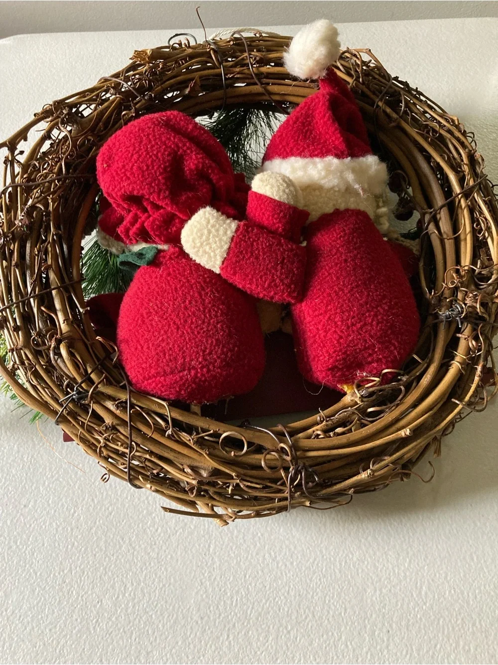 Christmas Twig Wreath Santa Reindeer Merry Christmas Sign 13” Diameter